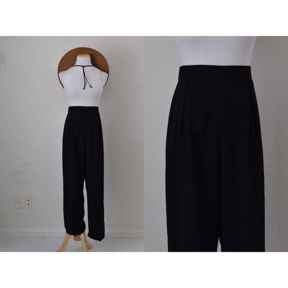 Vintage 80s Black Pleated Polyester/Spandex‎ Pants | 30-32 waist - Picture 1 of 9